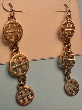 Tory Burch Gold-Tone Triple Logo Drop Earrings
